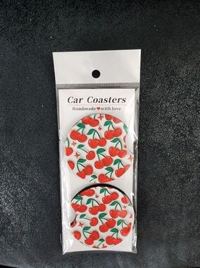 Cherry Print Car Coasters